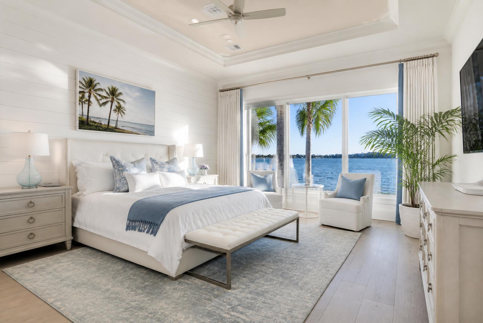 Bright coastal Florida master bedroom
